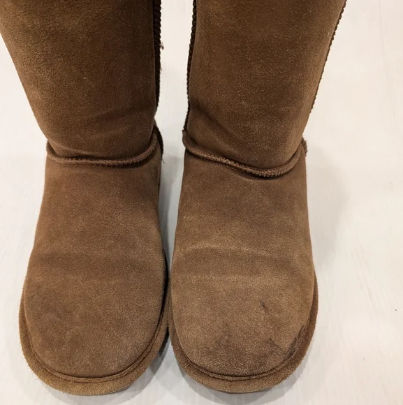 BEARPAW Emma Chestnut Tan Suede Sheepskin Fur Lined Cozy Tall Boots size 9 - Picture 6 of 12